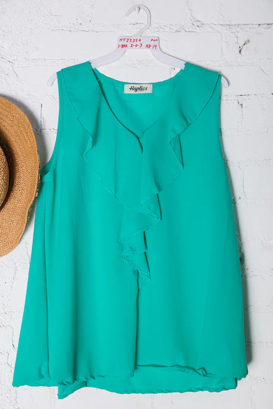 Crepe Ruffle Sleeveless Blouse