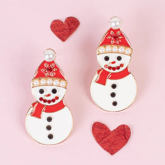 Crystal &  Pearl Snowman Earrings