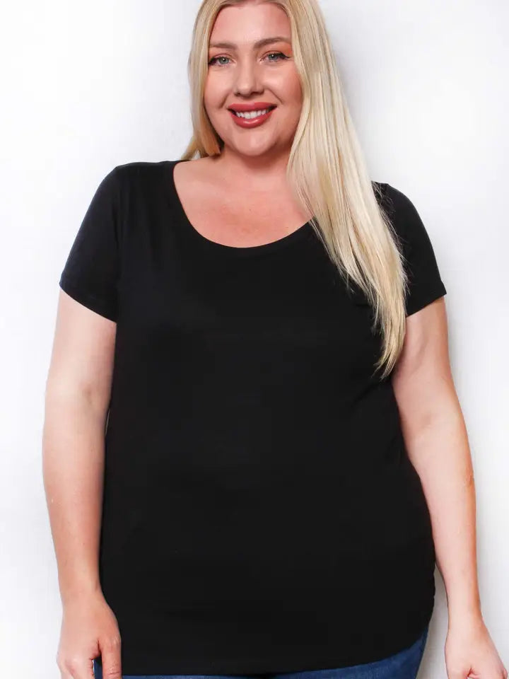 Curvy Scoop Neck Solid Tee