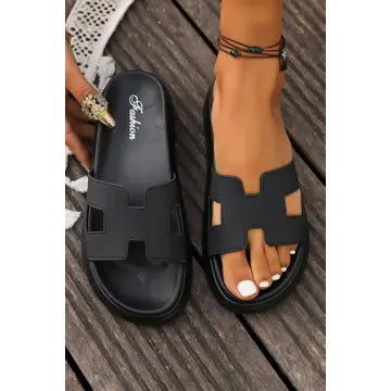 Cutout Open Toe Platform Slippers