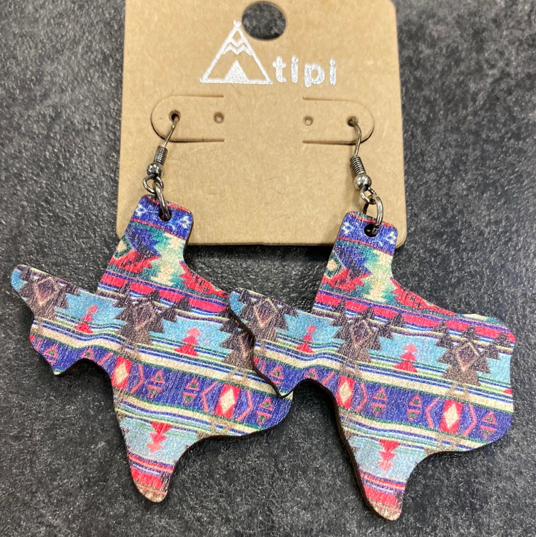 Big Tx Wood Earrings