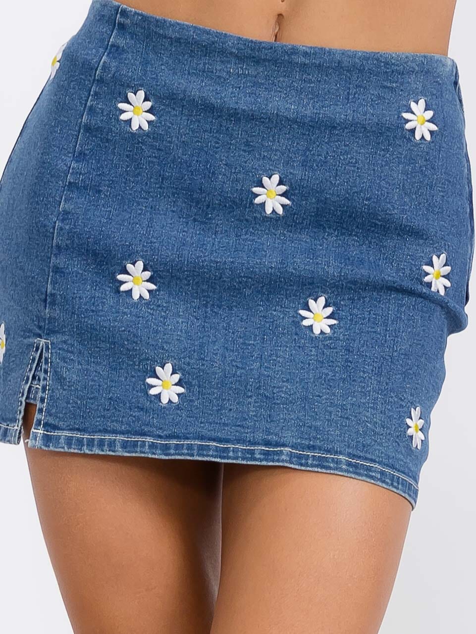 Denim Floral Mini Skort