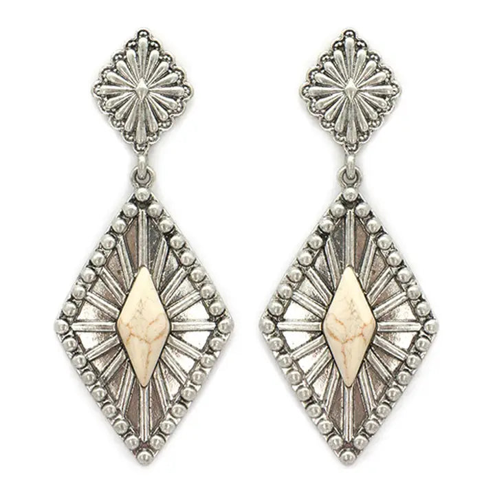 Diamond Shape Semi Precious Stone Earrngs