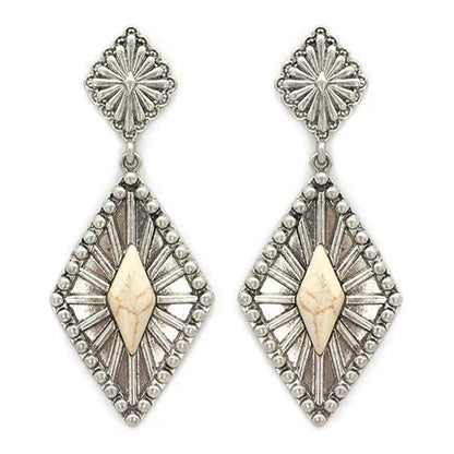 Diamond Shape Semi Precious Stone Earrngs