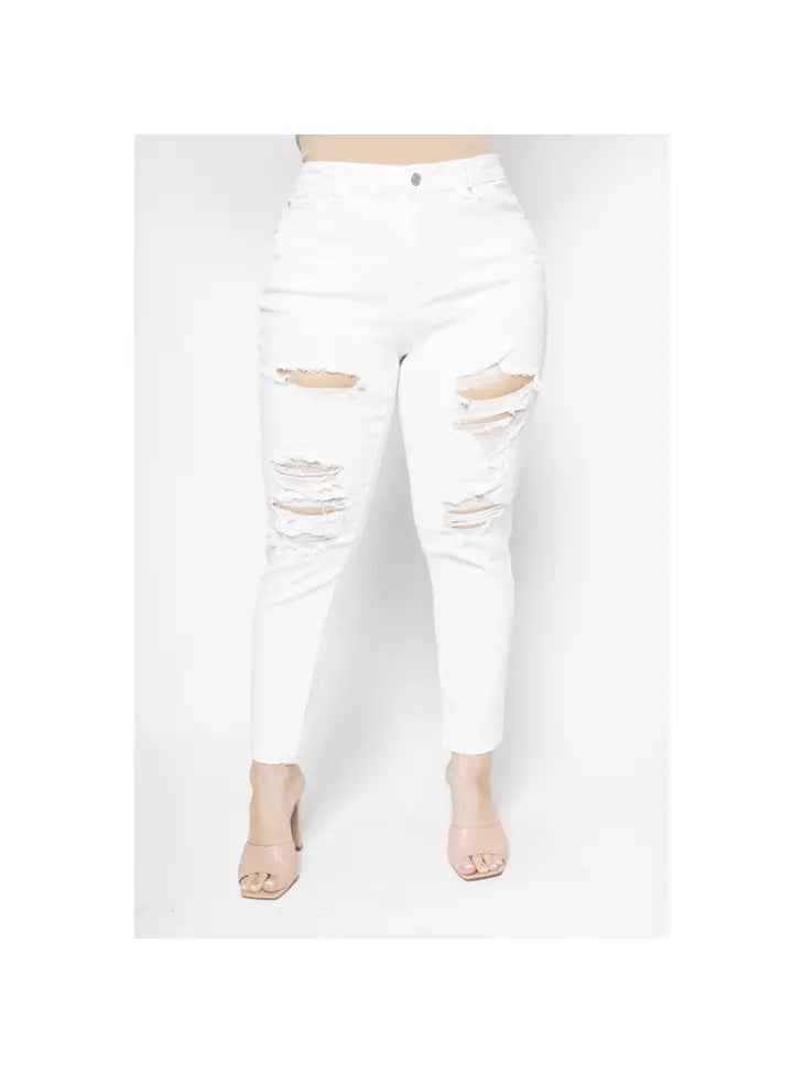 Distressed White Ankle Skinnies