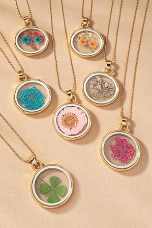Double Sided Dry Flower Necklace