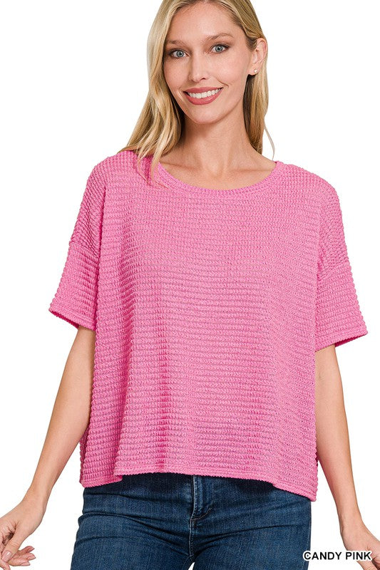 Drop Shoulder Jacquard SS Sweater