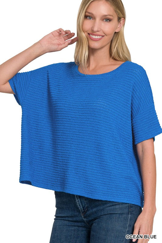 Drop Shoulder Jacquard SS Sweater