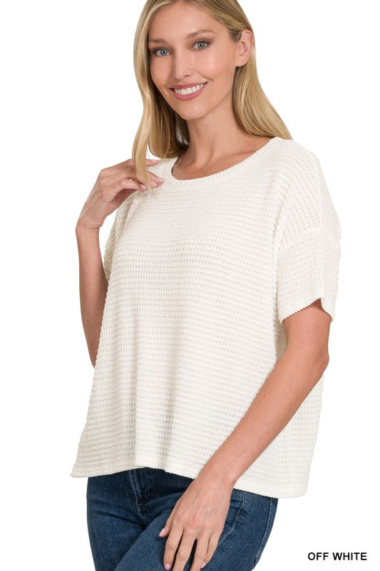 Drop Shoulder Jacquard SS Sweater