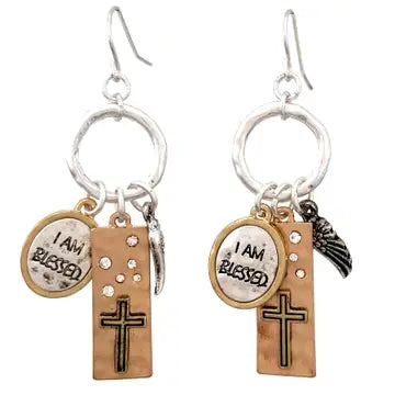 E - I Am Blessed Cross Wing Charms