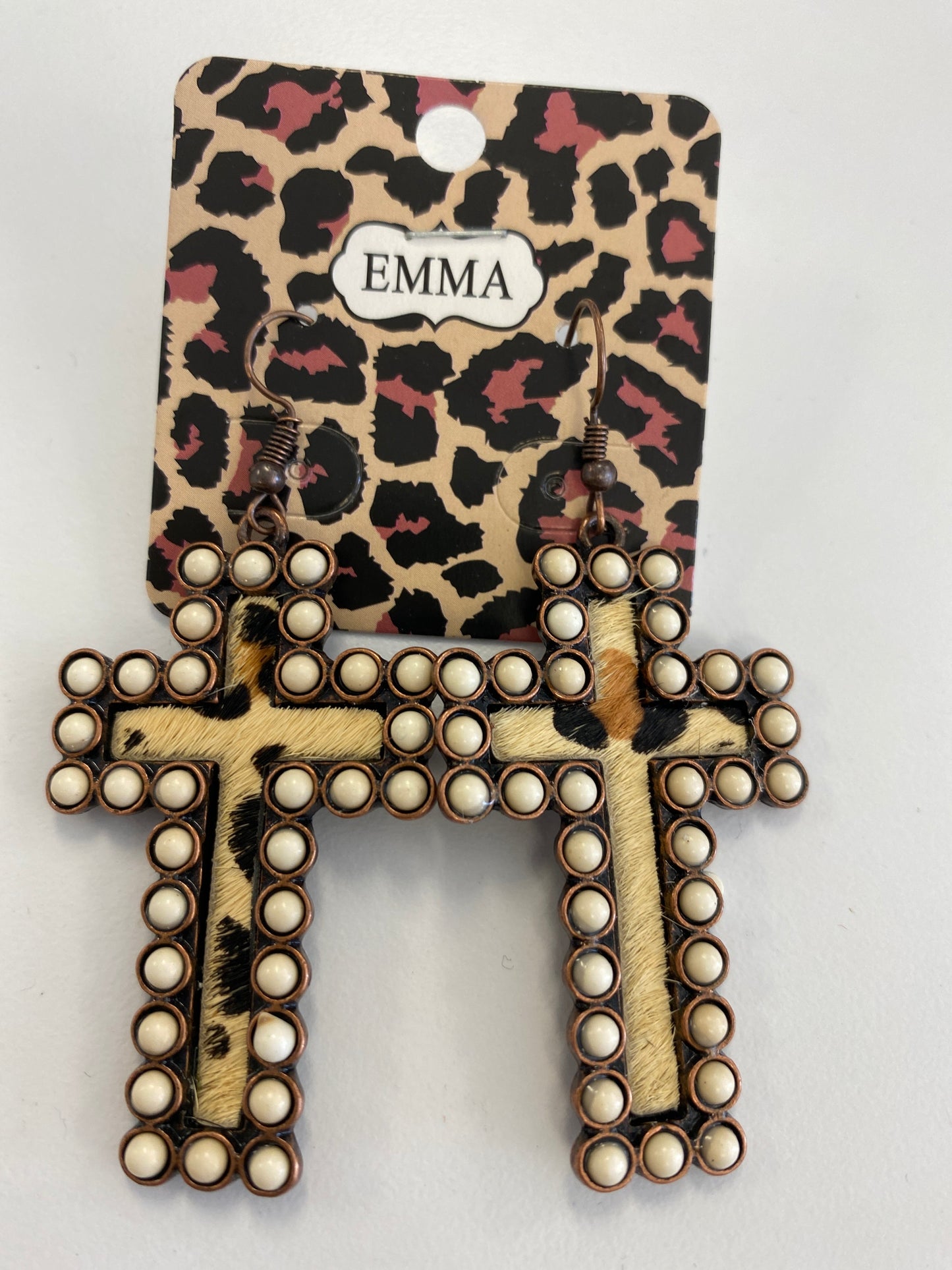 Animal Print Trimmed Cross Earrings