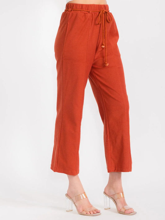Elastic Waist Wide Leg Pants W/ Pockets