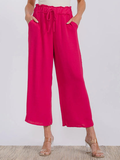 Elastic Wide Leg Capri Pants