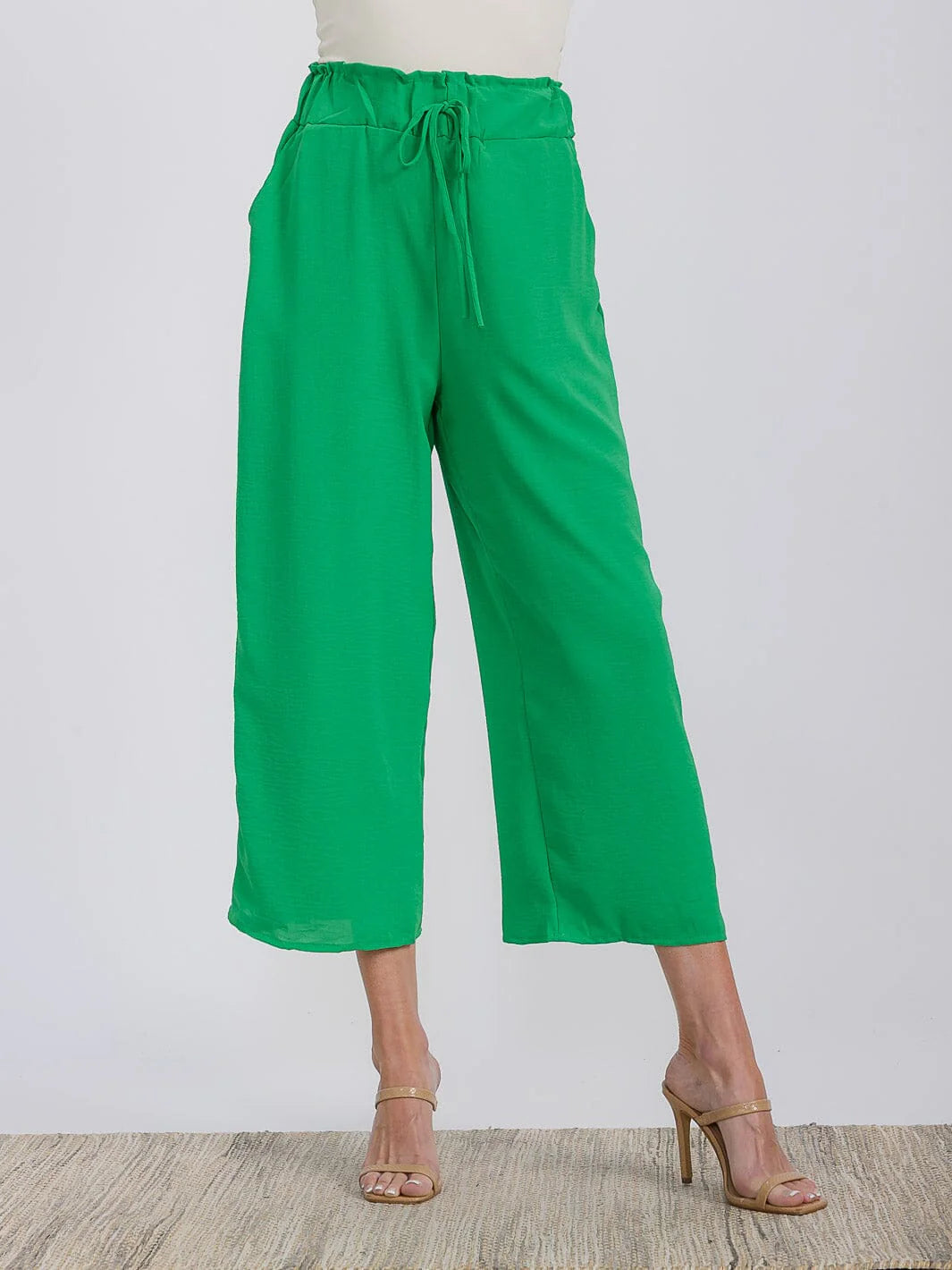 Elastic Wide Leg Capri Pants