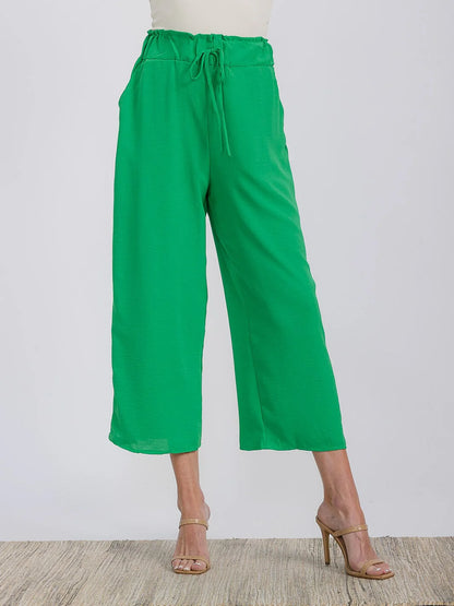 Elastic Wide Leg Capri Pants