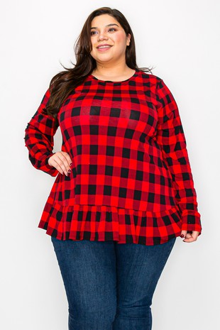 Ex Check Print Frill Tunic Top