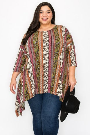 Ex Flower Print Side Drape Top