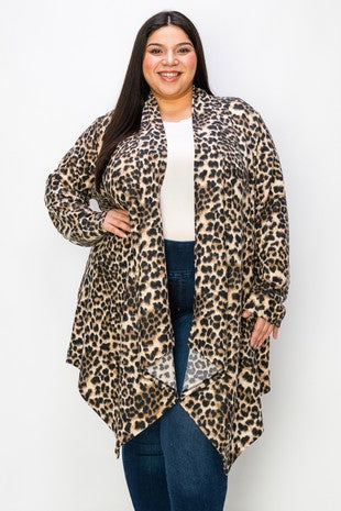 Ex Leo Print Open Sweater Cardigan