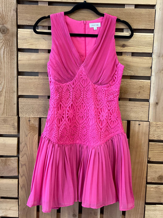 Pleated Crochet Mini Dress