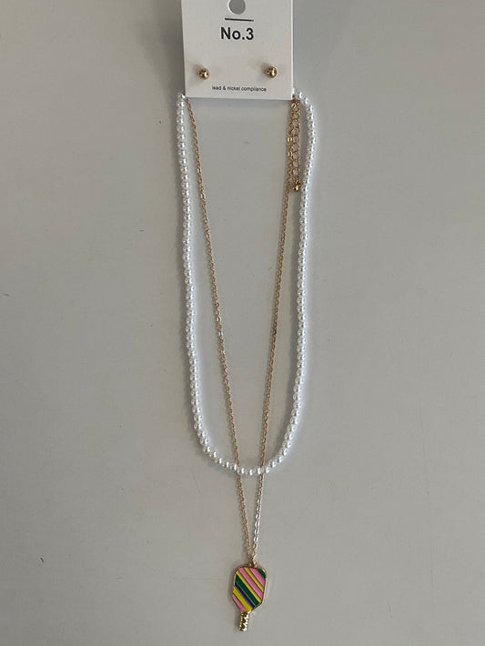 Pearls & Pickleball Necklace Set
