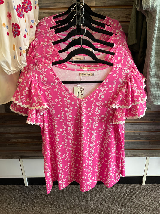 Pink Floral Puff Sleeve Top