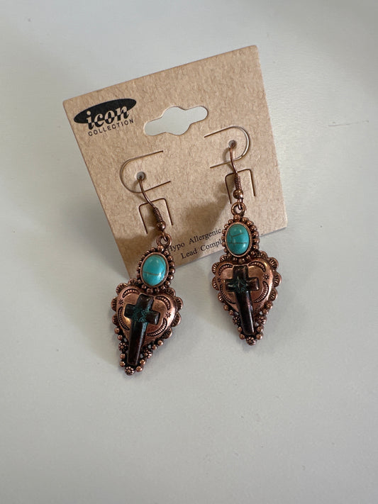 E - Heart  Patina Cross