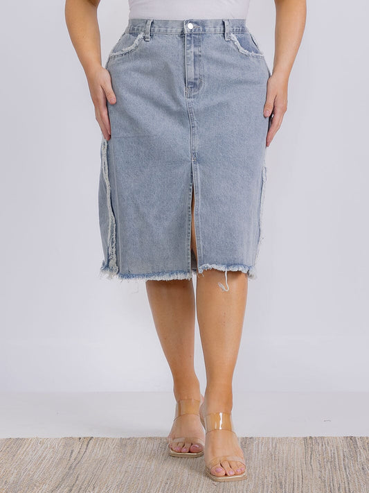 FRONT SLIT DENIM MIDI SKIRT