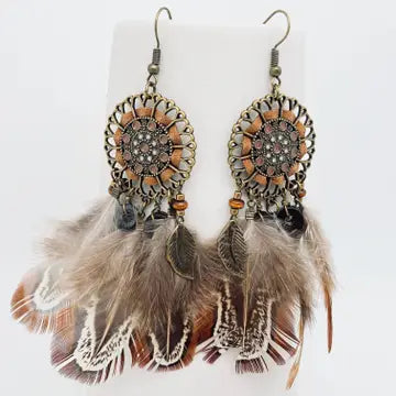 Feather Pendant Boho Earrings