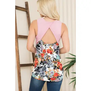 Floral Contrast Open Back Tank Tunic