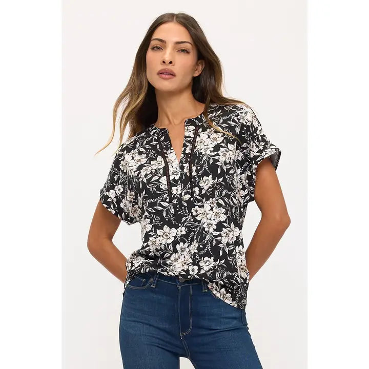 Floral Ity Lattice Placket Top