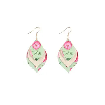 Floral Leather Marquise Drop Earrings