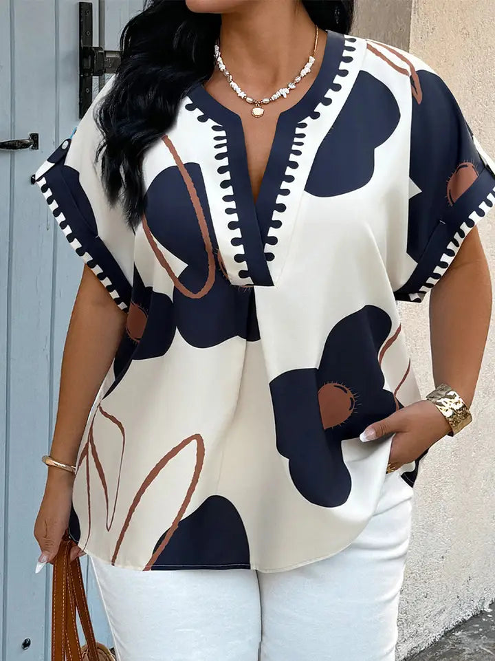 Floral Notch V Neck Top
