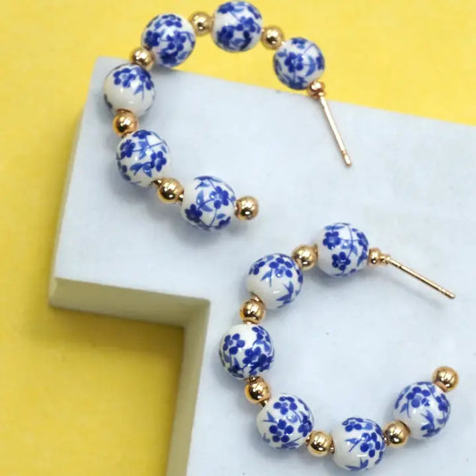 Floral Porcelain Hoop Earrings