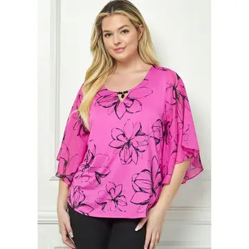 Floral Printed Bat Wing Blouse