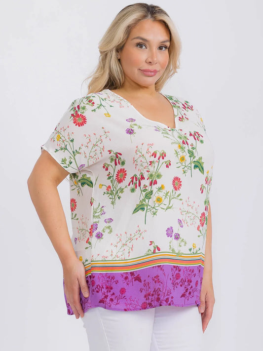 Floral SS V Neck Blouse