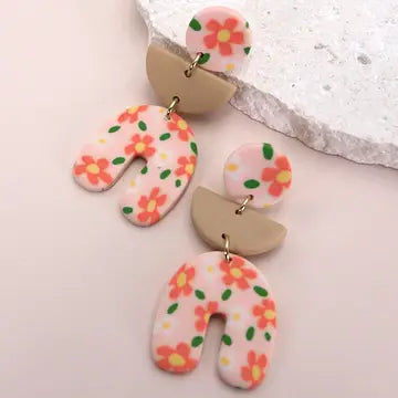 Flower Polymer Clay Drop Earrings