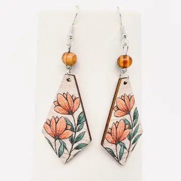 Flower Wood Dangle Earrings