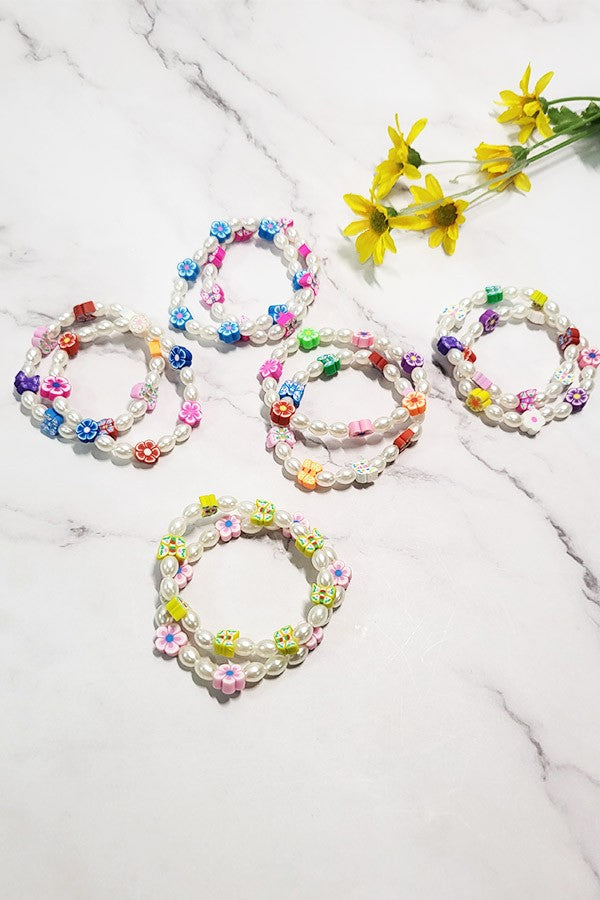 Flower & Butterfly Pearl Bracelet Set