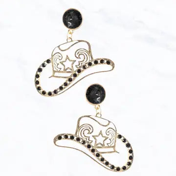 Frame Cowboy Hat Stone Drop Earrings