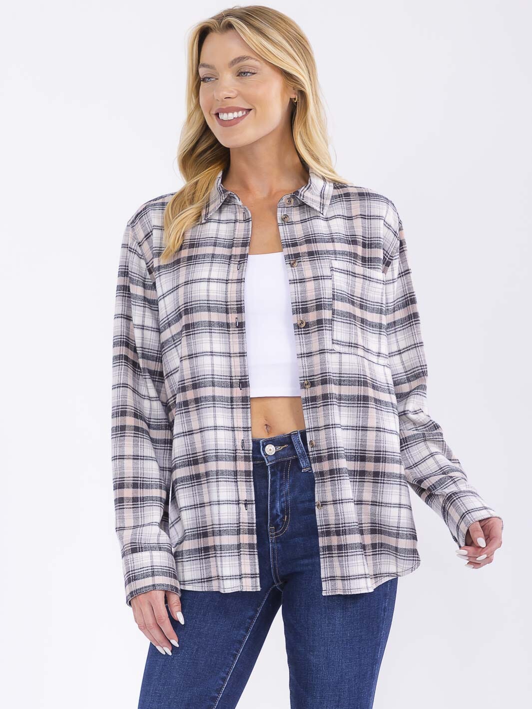Front Pocket Plaid Shirt