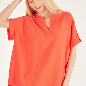 Front Slit Button Sleeve Top