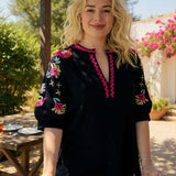 Fuchsia Trim Embroidery Top