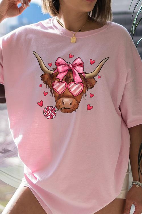 Full Of Love Highland Cow Tee - Misses