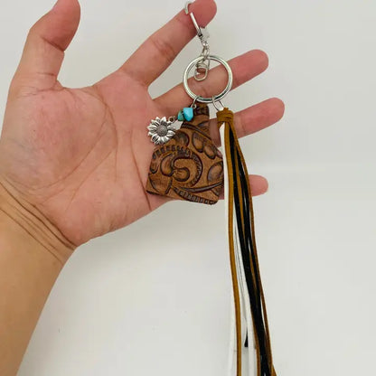 Geometric Cowhide Keychain