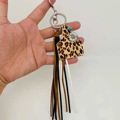Geometric Cowhide Keychain