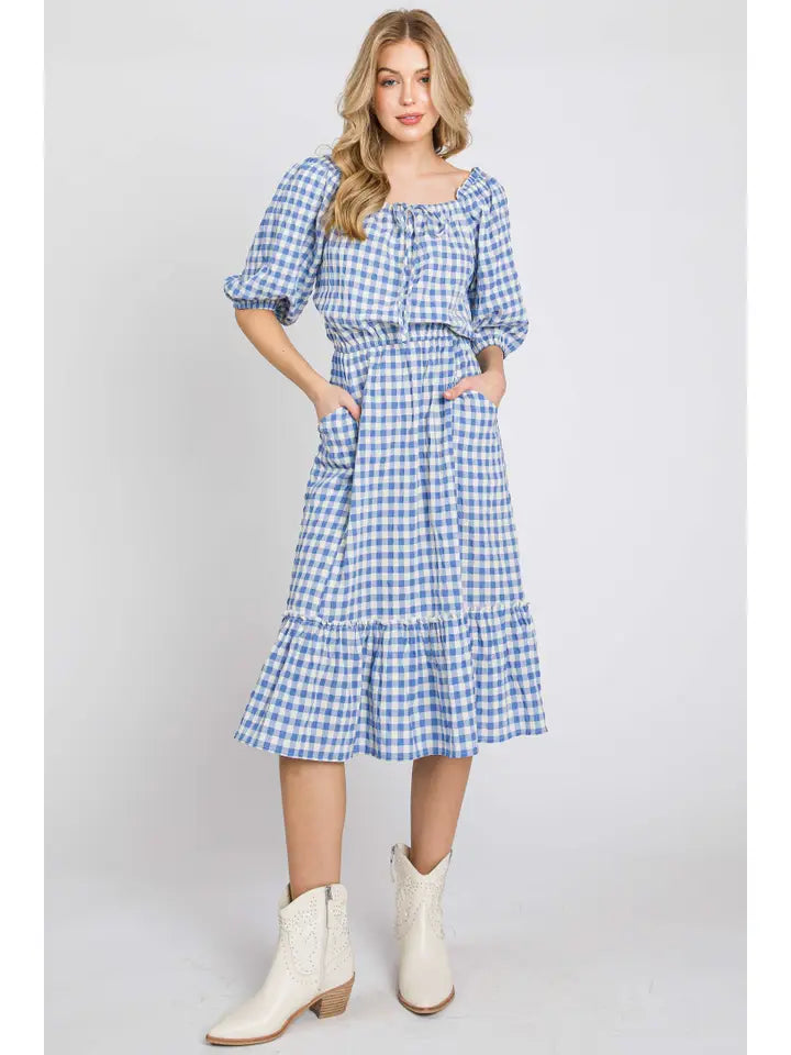 Gingham Puff Sleeve Dress