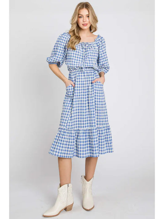 Gingham Puff Sleeve Dress