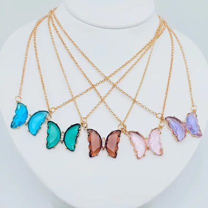 Glass Butterfly Pendant Necklace