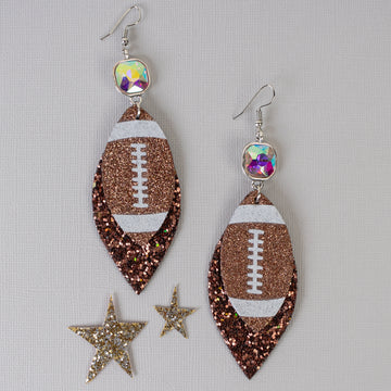Glitter & Crystal Football Earrings