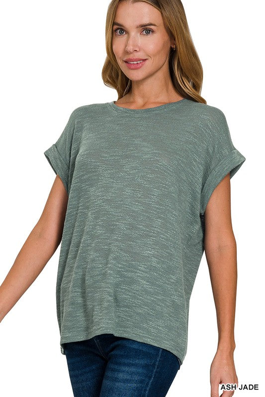 Hacci Slub Rolled Sleeve Top